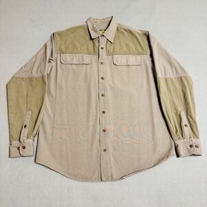 Cabelas Shooting Shirt Mens L Tall Tan Cotton Canvas Hunting Quilted Shoulder